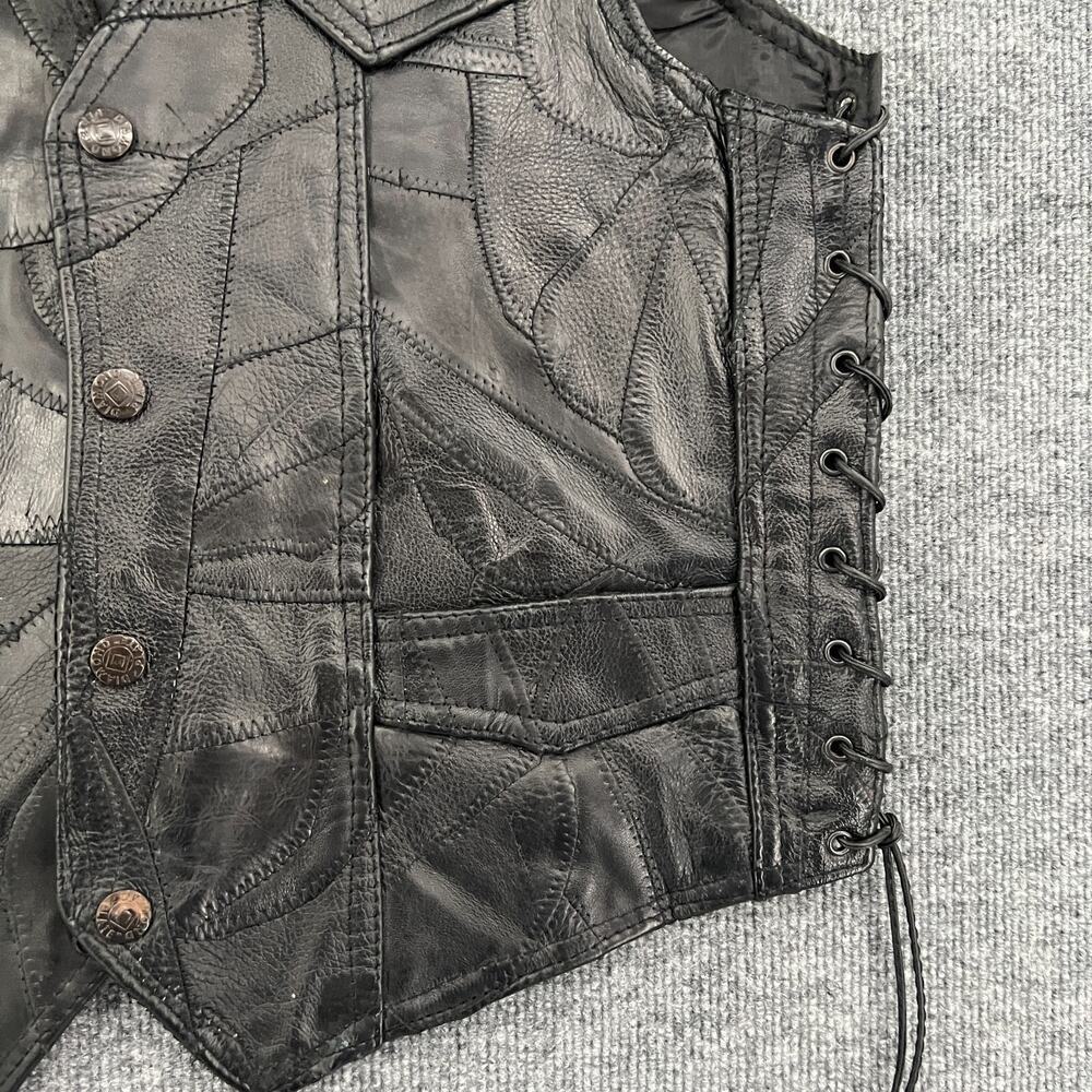 Diamond Plate Buffalo Leather Patchwork Biker Ves… - image 4